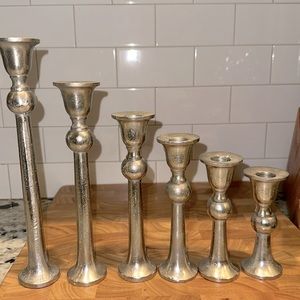 Set of 6 graduated metal candlestick holders
